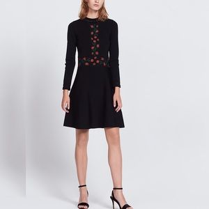 Sandro Black Rose-embroidered Knitted Dress